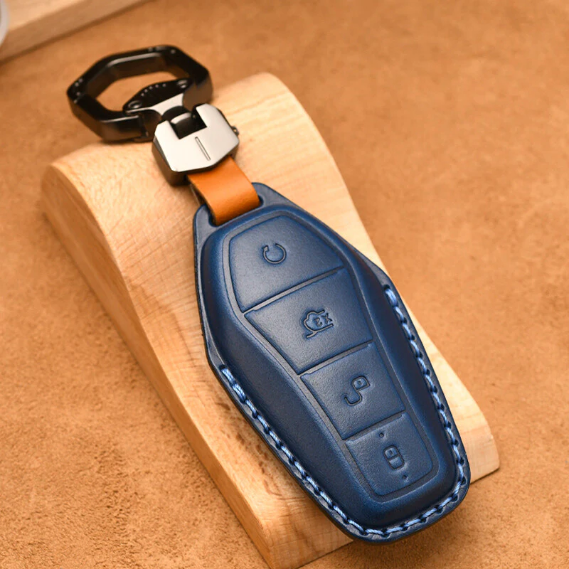 Luxury Leather Car Key Case Cover Fob Shell for BYD - Image 4