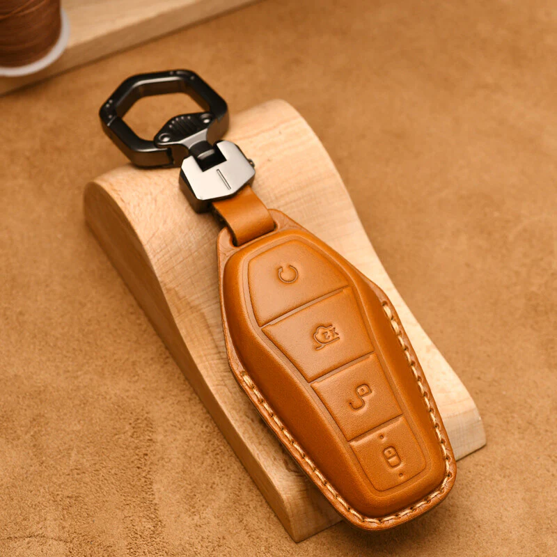 Luxury Leather Car Key Case Cover Fob Shell for BYD - Image 6